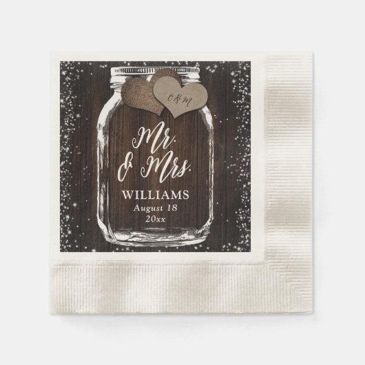 Rustic Country Mason Jar Wood Mr & Mrs. Wedding Serviette (Vorderseite)