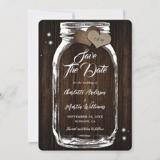 Rustic Country Mason Jar Wood Wedding Save The Date (Vorderseite)