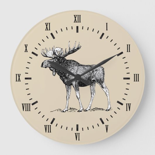 Rustic Country Moose & Taupe Große Wanduhr (Vorderseite)