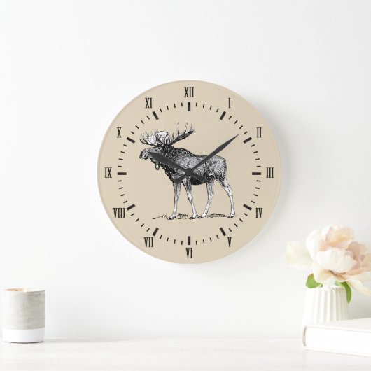 Rustic Country Moose & Taupe Große Wanduhr (Zuhause)