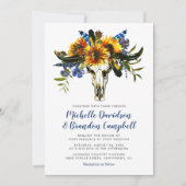 Rustic Country Navy Blauer Sonnenblume Boho Hochze Einladung (Vorderseite)