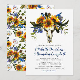 Rustic Country Navy Blauer Sonnenblume Boho Hochze Einladung
