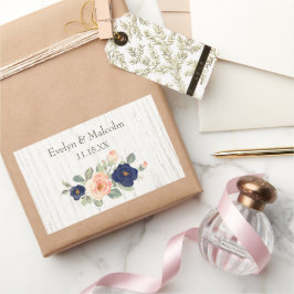 Rustic Country Navy Blue and Peach Floral Wedding Rechteckiger Aufkleber