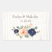 Rustic Country Navy Blue and Peach Floral Wedding Rechteckiger Aufkleber (Vorderseite)