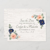 Rustic Country Navy Blue, Peach Floral Wedding STD Ankündigungspostkarte (Vorne/Hinten)