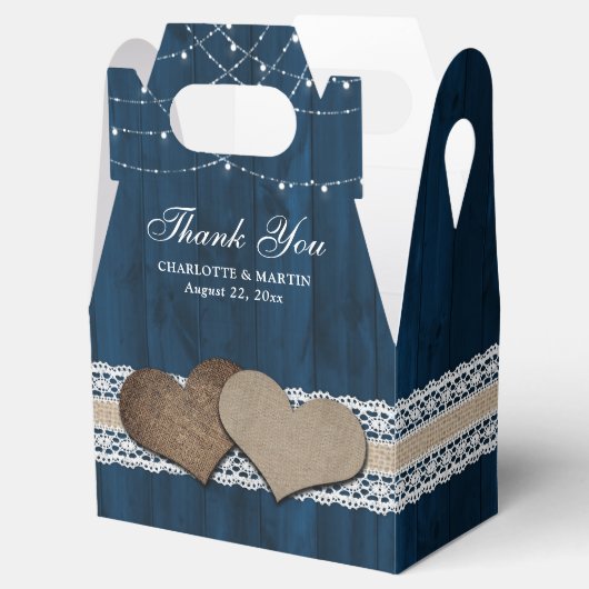 Rustic Country Navy Blue Wedding Vielen Dank Geschenkschachtel (Geöffnet)