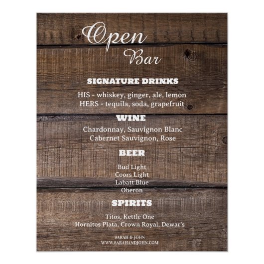 Rustic Country Open Bar Sign Business Poster (Vorderseite)