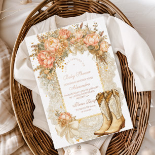 Rustic Country Peony Boots Baby Dusche Folieneinladung