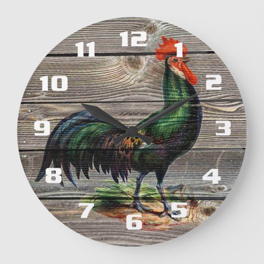 Rustic Country Rooster Küche Große Wanduhr (Vorderseite)