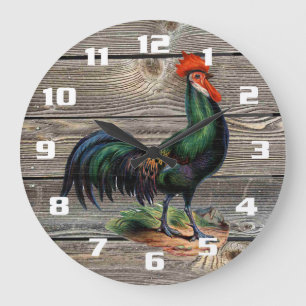 Rustic Country Rooster Küche Große Wanduhr