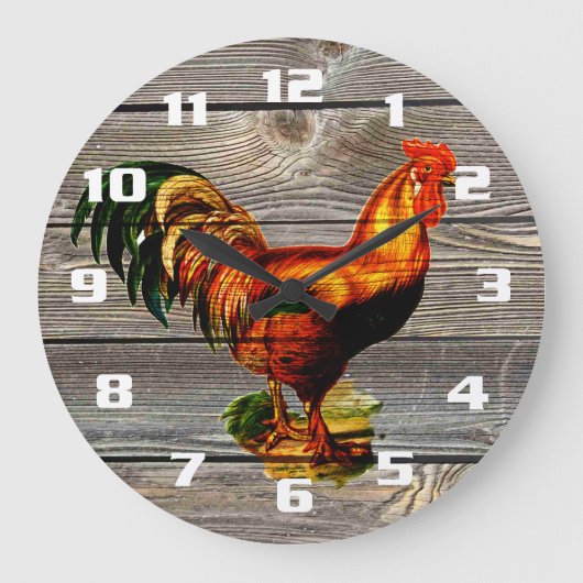 Rustic Country Rooster Küche Große Wanduhr (Vorderseite)