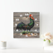 Rustic Country Rooster Küche Quadratische Wanduhr (Zuhause)