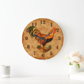 Rustic Country Rooster Ornate Kitchen Große Wanduhr (Zuhause)