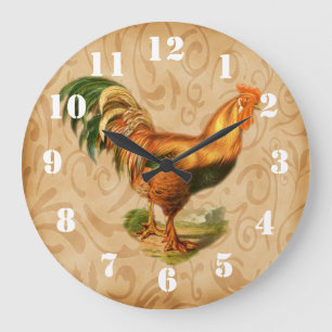 Rustic Country Rooster Ornate Kitchen Große Wanduhr