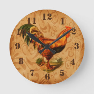 Rustic Country Rooster Ornate Kitchen Runde Wanduhr