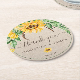Rustic Country Sunflower Danke Gastgeschenk Hochze Runder Pappuntersetzer