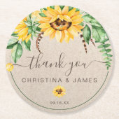 Rustic Country Sunflower Danke Gastgeschenk Hochze Runder Pappuntersetzer (Vorderseite)