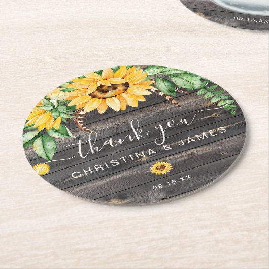Rustic Country Sunflower Danke Gastgeschenk Hochze Runder Pappuntersetzer (Angewinkelt)