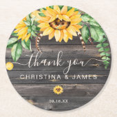 Rustic Country Sunflower Danke Gastgeschenk Hochze Runder Pappuntersetzer (Vorderseite)