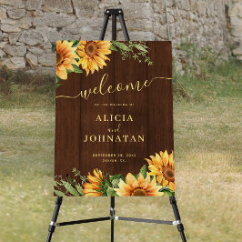 Rustic country sunflower wood wedding welcome sign
