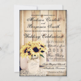 Rustic Country Sunflowers Mason Jar Wedding Einladung