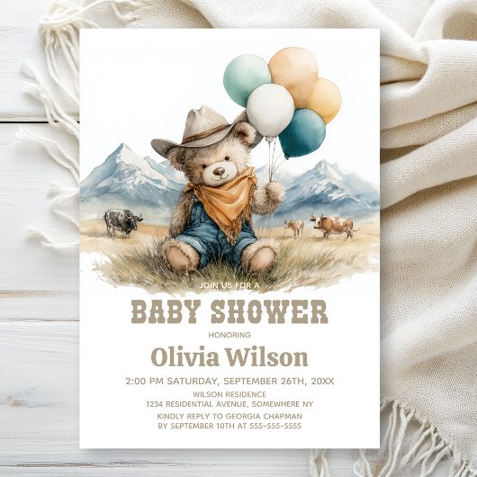 Rustic Country Teddy Bear Baby Shower Invitation Einladung