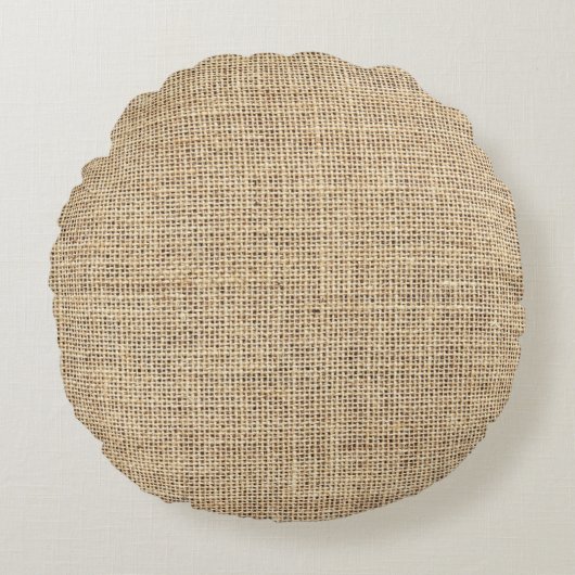 Rustic Country Vintage Burlap Rundes Kissen (Vorderseite)