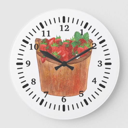 Rustic Country Watercolor Strawberry Große Wanduhr (Vorderseite)