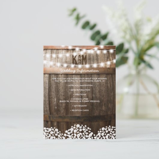 Rustic Country Wedding Details | String of Lights Begleitkarte (Stehend Vorderseite)