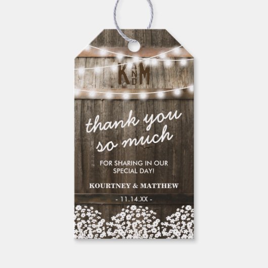 Rustic Country Wedding Gefallen Vielen Dank Geschenkanhänger (Vorderseite)