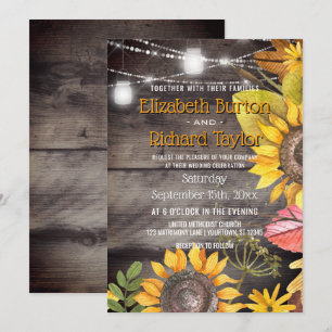 Rustic Country Wedding Mason Jar Lights Sonnenblum Einladung