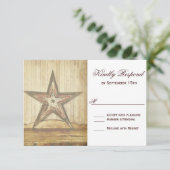 Rustic Country Western Wood Star Wedding RSVP Card (Stehend Vorderseite)