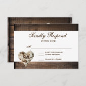 Rustic Country Wood Blume Heart Wedding RSVP (Vorne/Hinten)