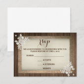 Rustic Country Wood Burlap Lace Wedding RSVP Card Karte (Vorne/Hinten)