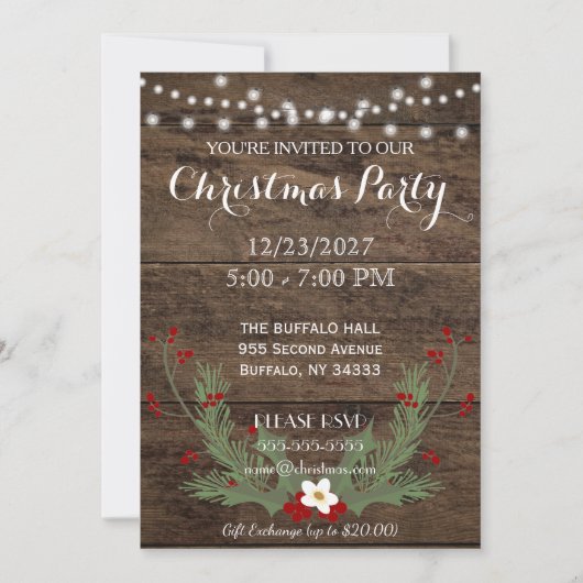 Rustic Country Wood Christmas Party Einladung (Vorderseite)
