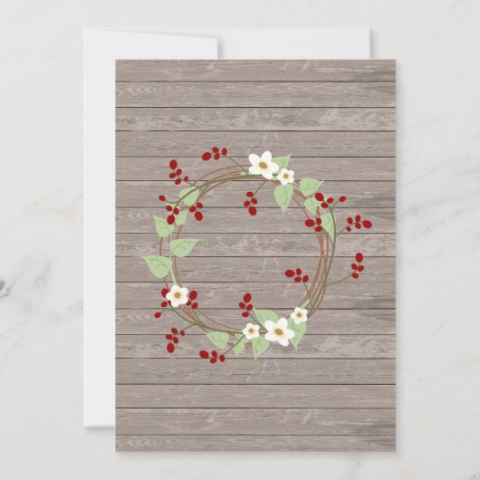 Rustic Country Wood Christmas Rot Holly Einladung (Rückseite)