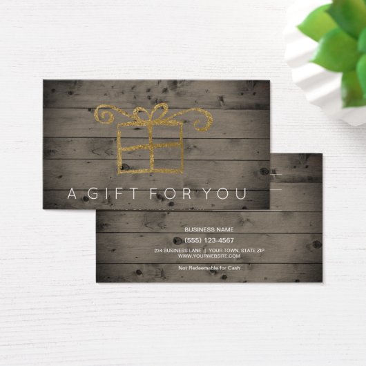 Rustic Country Wood Gold Geschenkgutschein (Schreibtisch)