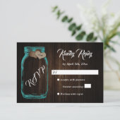 Rustic Country Wood Heart Mason Jar Wedding RSVP (Stehend Vorderseite)