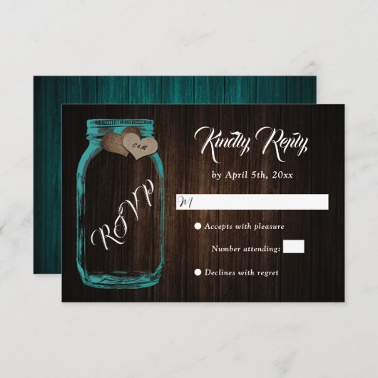 Rustic Country Wood Heart Mason Jar Wedding RSVP (Vorne/Hinten)