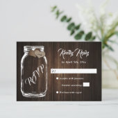 Rustic Country Wood Heart Mason Jar Wedding RSVP Karte (Stehend Vorderseite)
