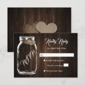Rustic Country Wood Heart Mason Jar Wedding RSVP Karte (Vorne/Hinten)