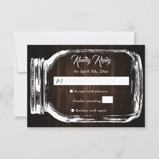 Rustic Country Wood Hearts Mason Jar Wedding RSVP Karte (Vorderseite)
