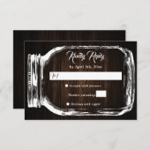 Rustic Country Wood Hearts Mason Jar Wedding RSVP Karte (Vorne/Hinten)
