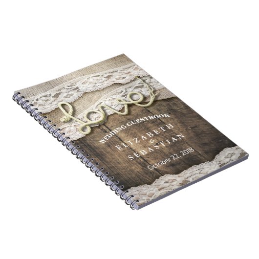 Rustic Country Wood Liebe Rope Wedbook Notizblock (Rechte Seite)