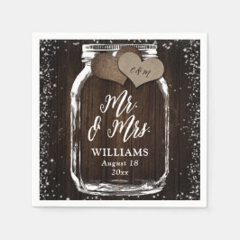 Rustic Country Wood Mason Jar Mr & Mrs Wedding Serviette