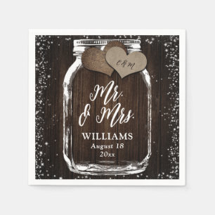 Rustic Country Wood Mason Jar Mr & Mrs Wedding Serviette