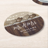 Rustic Country Wood Mr. und Mrs. Wedding Runder Pappuntersetzer (Angewinkelt)