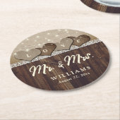 Rustic Country Wood Mr. und Mrs. Wedding Runder Pappuntersetzer (Angewinkelt)