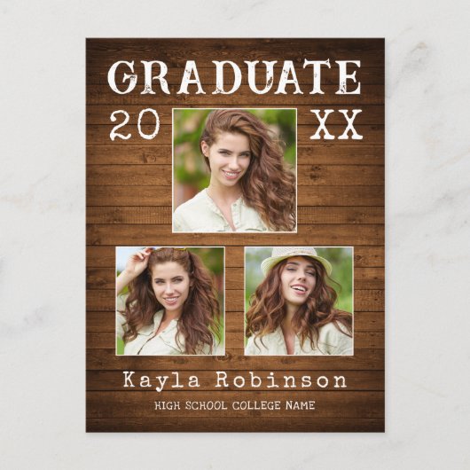 Rustic Country Wood Print 3 Foto Abschluss Postkarte (Vorderseite)