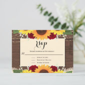 Rustic Country Wood Sunflower Rose Wedding RSVP (Stehend Vorderseite)